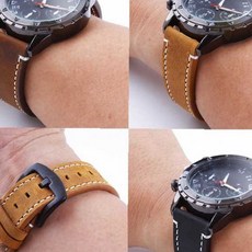 수작업 천연소가죽 워치밴드 화이트스티칭 디테일 손목시계 교체용 가죽밴드 남녀공용