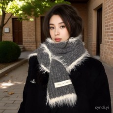 韓版針織圍巾 含羊毛拚色針織圍巾女秋冬季保暖時尚學生毛綫圍脖