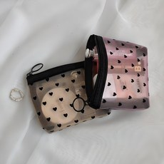 에브리테일 하트 메쉬 미니 화장품 파우치 베이지 핑크 2개 세트