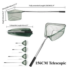 텔레스코픽 폴 핸들이 있는 접이식 낚시 랜딩 네트는 바닷물 민물용 190cm 100cm 80cm 그물까지 확장됩니다., 14)156CM Telescopic
