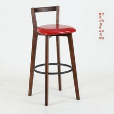 원목 바의자 높은 테이블 바텐 등받이, 레드 가죽 브라운 우드 프레임 71cm