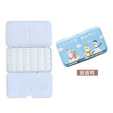 美術搭檔 水彩顏料空盒帶格子鐵盒 DIY固體水彩分裝盒 24色調色盒 美術用品, 2ml24色連格畫畫鴨鐵盒, 1個