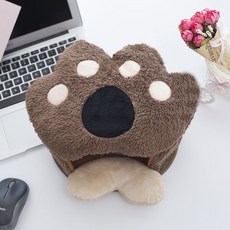 【开发票/统编】USB電腦發熱暖手滑鼠墊 可愛卡通保暖護腕滑鼠套 冬季可拆洗暖手套, 淺咖熊掌【自帶一根發熱片】