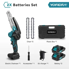 YOFIDRA 6인치 2000W 무선 전기톱 자동 오일러 핸드헬드 정원 목재 벌목 체인톱 21V 배터리 전원 공구, 03 2xBattery Set, 01 China Mainland