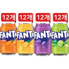 환타 4종 각 12개씩 혼합세트(오렌지+파인애플+포도+멜론) 탄산음료 캔음료, 48개, 350ml