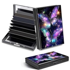 [ 867975 ] DHYYDSQZ 신용 카드 홀더 미니 RFID 차단 알루미늄 지갑 슬림 메탈 하드 케이스 퍼플 버터플라이 미니멀리스트