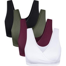 [ 1172698 ] CAKYE 4팩 임산부 수유 수면 브라 모유 브라렛 면 탱크 A-블랙/화이트/아미 그린/버건디-4개 스몰