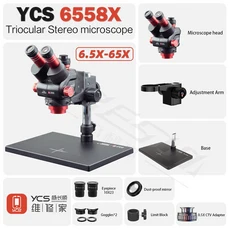 YCS 6558S 울트라 HD 삼안 현미경 대형 베이스 줌 4K 카메라 휴대 전화 PCB 용접 도구 세트, 10 6558X Set