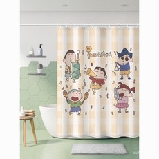 防水加厚浴簾 免打孔門簾隔斷簾 浴室防水掛簾 小清新浴簾 衛生間隔斷簾 擋水窗簾, 人物1,200*200cm浴簾+掛環, 1個