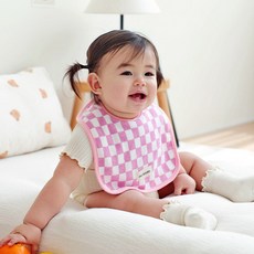 마롤로뜨 테리 체커보드 사각 아기 턱받이 신생아 침받이, 1개, 1개입, 핑크_테리 체크 사각 턱받이