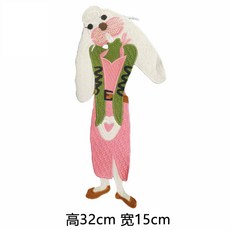 粉色旂袍兔子水溶刺繡布貼DIY加珠子卡通動物補丁貼布繡童裝輔料, 1個, 粉色旗袍兔子