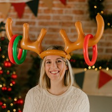 사슴뿔 튜브 모자 크리스마스 링던지기 루돌프 투호 게임, 1세트, 브라운