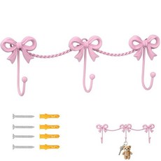 Foyofly 핑크 보우 후크 벽 후크 3개의 리본 매듭 코트 금속 나비매듭 타월 도어 행거 홀더 웨딩 욕실 가방 모자 커피 머그 방 주방 장식용 (핑크-A), 핑크-a, 핑크-a