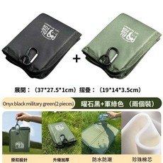 ALL THE FOX 戶外防水防潮坐墊, 外可摺疊坐墊】防水/隔熱/高回彈+登山扣,玄武黑【單人款】加厚1cm珍珠棉