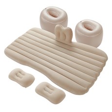 車載充氣床 汽車後排氣墊床 通用折疊睡覺旅行床墊, 車載充氣床-直條紋款-米色