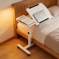 거실 사이드테이블 높이조절 이동식 수동 리프트 1초 초간단 조절 다용도 테이블, 흰색