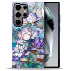 DJSOK 삼성 갤럭시 S25 엣지와 호환 유광 PC 긁힘 방지 충격 방지 케이스 - 할로윈 컬러풀 스컬 플로럴, Samsung Galaxy S25 Ultra, 연꽃 스테인드 글라스 패턴