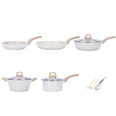 JWJJ 米白色花崗巖不粘鍋具11件套組, 米白色 11件套鍋具套裝, 1套, 11件套鍋具套裝