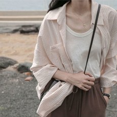 여리여리 네츄럴 외투형 블라우스 셔츠 남방 오버핏 바닐라핑크 내츄럴 화이트 루즈핏 봄셔츠
