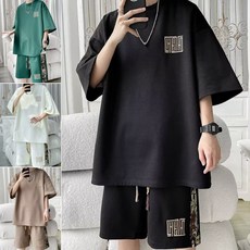 夏季休閒套裝男【M-8XL】加肥加大300公斤可穿短袖套裝 夏天套裝 運動套裝 短褲套裝 跑步套裝 一整套 短袖t恤