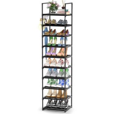 모던마켓 홈 수납정리 조립식 멀티 맞춤형 10단 간편조립 현관 신발수납장 부츠 장화 힐 정리대 +탈착형 후크, 블랙, 1개