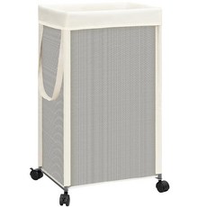 STORAGE MANIAC 바퀴가 달린 세탁 바구니 90L(23.7갤런) 대형 톨 롤링 탈착식 및 가능한 라이너 백 대학 기숙사용 미적 더러운 옷 오프 퓨어 화이트 245, STORAGE MANIAC 바퀴가 달린 세탁 바구니,
