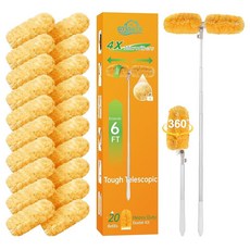 1.8m(6피트) 확장 가능한 먼지떨이 핸들 20개 스위퍼용 360° 튼튼한 리필 키트 가정 청소를 위한 4X 정전기 극세사 천장 저소음 팬 및 손이 닿기 어려운 부, 1.8m(6피트) 확장 가능한 먼지떨이 핸들, 20개,, 1, 20
