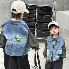 AA1601 남아 키즈 주니어 초등 아동 가을 봄 간절기 면 혼방 청 데님 카라넥 조끼 베스트 데일리 자켓 아우터