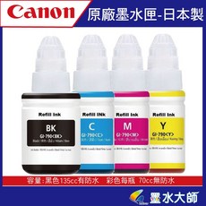 墨水大師 canon佳能GI-790BKYMC原廠填充補充墨水黑色防水135cc彩色70cc/原廠連供G系列墨水, 1個, GI-790紅色, 紅色