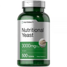 Horbaach 영양 효모 태블릿 3000mg | 500개 | B12 B1 B2 및 니아신 포함 | GMO 프리 및 글루텐 프리 보충제, Horbaach 영양 효모 태블릿 3000mg | 50, 1개, 500정