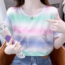 흰색 반팔 t 여성용 셔츠2025여름옷은 헐렁하고 슬림해 보이는 효과가 있으며 큰 사이즈로 뚱뚱한 체형에도 적합합니다. mm 컬러풀한 티셔츠