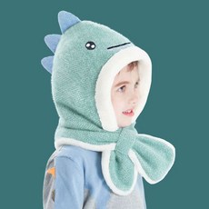 어린이 방한 모자 목도리 세트 키즈 아기 키즈방한화, 재치 있는 공룡