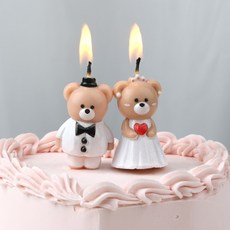 결혼 기념일 프로포즈 브라이덜샤워파티 케이크 웨딩 신랑 신부 곰돌이초(2개입), 1개, 9.5g, 없음