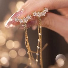 BAE 金色月牙璀璨流蘇垂墜針式耳環 兩戴耳環