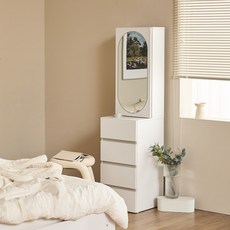 [할인해봄] 파로마 로우A 라운드 거울 틈새수납 공간활용 입식화장대 400, 화이트