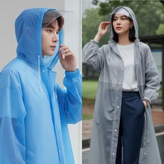 남자 여자 EVA 일회용 다회용 경량 우비 투명캡 우의 비옷 레인코트 배달 등산용 캠핑, 화이트