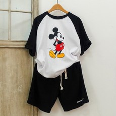 米奇插肩寬鬆版型短袖短褲印花運動服居家服