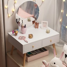 FANOBO 좌식 화장대 서랍장+원형화장 거울, 화이트 1개