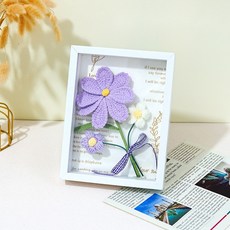 手工鉤織毛線花成品向日葵針織永生花束相框擺件掛件教師節日禮品, 格桑花紫色 成品:如圖所示