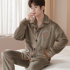 남성 겨울 수면 잠옷 세트 빅사이즈 극세사 파자마