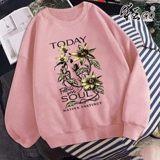 狂GO 花卉圓領長袖大學T 韓國OOTD休閒保暖上衣