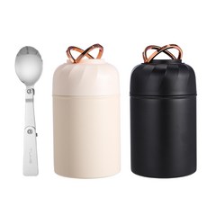 조이쥬드 304 스텐 보온 죽통 +접이식스푼 세트 보온병 500ml 보온보냉, 1개, 블랙(500ML)