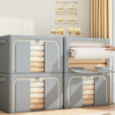 윌로우랩 패브릭 옷수납 박스 이불정리함, 4개, 그레이