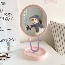 ins風格可愛化妝鏡帶收納高清梳妝鏡宿舍辦公室便攜可立補妝鏡, 1個, 粉色, 粉色