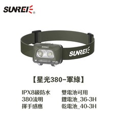 SUNREI 星光380 沙色 頭燈, 【星光380 - 軍綠】, 1個