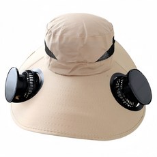太陽能風扇帽 廣泛遮陽 透氣網布設計, 卡其色-【雙太陽能+USB】風扇帽