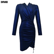 DFMEI 기품 브이넥 슬림 스트링 셔링 힙덮개 긴팔 언발원피스 5600