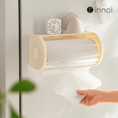 이놀 무타공 오염방지 키친 타올 걸이 거치대 디스펜서 휴지걸이 젖음방지, 1개, 베이지 [EX243]