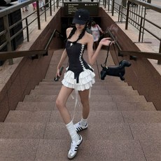 Yellwel 컬러 대비 투피스 스트랩 원피스 여성 여름 DJP