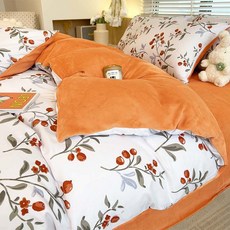 POMTOR 겨울 플라워 패턴 극세사 따뜻한 감성 침실용 스러운 피치스킨 소재의 부드러운 이불 커버, 옵션5